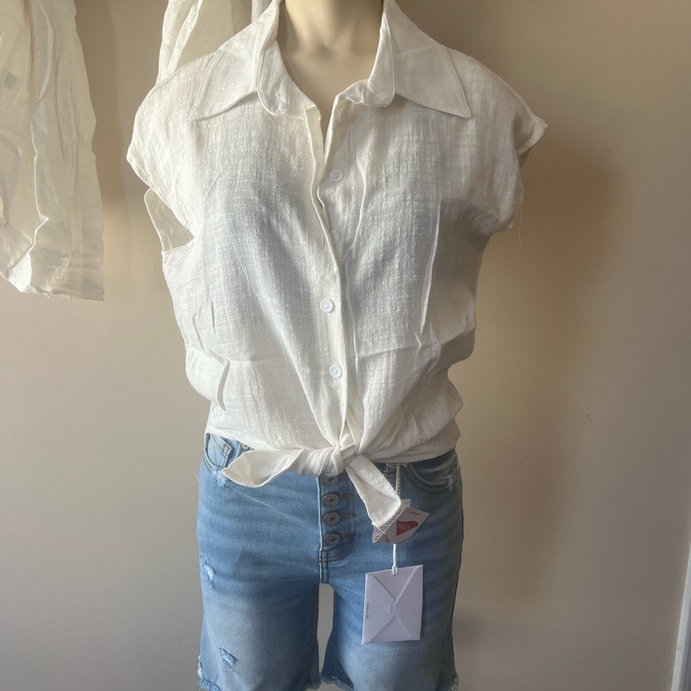 White Button-Up Women Top